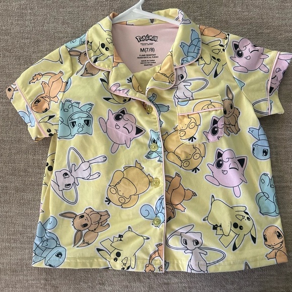 Pokemon Other - Pokémon Girls Pajama Set Size M (7/8) Yellow Button-Up Short Sleeve 2PC
